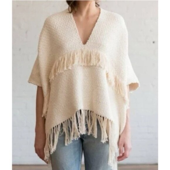 Apiece Apart New York V-Neck Fringe Poncho scandi neutral casual natural - Picture 1 of 8